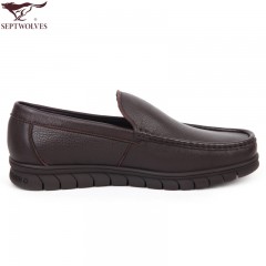 七匹狼 男鞋新款头层牛皮软底软面休闲耐磨套脚真皮皮鞋子