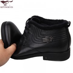 七匹狼 男鞋冬季新款毛绒内里时尚休闲保暖高帮系带男士皮棉鞋