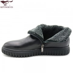 七匹狼 男鞋新款冬季保暖头层牛皮毛绒内里拉链软底男士高帮鞋