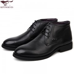 七匹狼 棉鞋冬季头层牛皮男士加绒保暖商务正装高帮真皮鞋