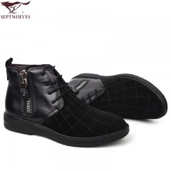 七匹狼 棉鞋冬季磨砂头层牛皮拉链真皮高帮男士毛皮鞋子