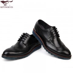 七匹狼 男鞋头层牛皮布洛克雕花男士商务正装系带真皮皮鞋子