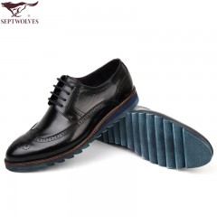 七匹狼 男鞋头层牛皮布洛克雕花男士商务正装系带真皮皮鞋子