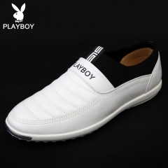 花花公子 男鞋时尚白色头层牛皮休闲皮鞋 男士真皮鞋子