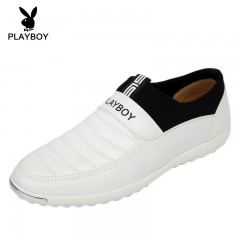 花花公子 男鞋时尚白色头层牛皮休闲皮鞋 男士真皮鞋子