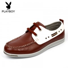 花花公子 男式皮鞋新款真皮头层牛皮时尚商务休闲系带男鞋