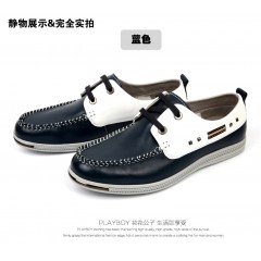 花花公子 男式皮鞋新款真皮头层牛皮时尚商务休闲系带男鞋