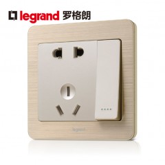 罗格朗 墙壁细金纹二三插一开五孔带开关的插座面板家用多孔插