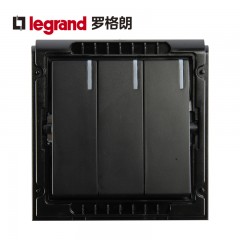 罗格朗 黑色三开双控3开三位双控开关面板86型家用三联双控86型