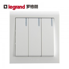 罗格朗 开关插座 K5系列 86型三开单控带LED灯墙壁开关面板