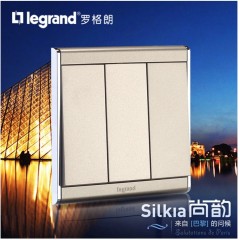 罗格朗 尚韵缎沙金开关插座面板 86型三开单控开关面板