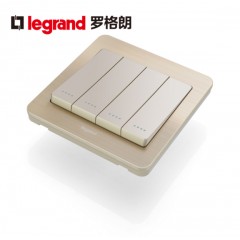 罗格朗 开关插座细金纹四开单控荧光开关 四联单控开关面板荧光