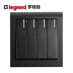 罗格朗 黑色四开双控4开四联面板家用四位电灯开关4联86型墙壁