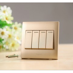罗格朗 金色4开双控四位双控86型四开双控开关插座面板墙壁开关