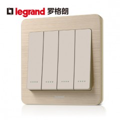 罗格朗 细金纹四开双控荧光 86型四开双控开关面板荧光 4开双控