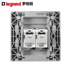 罗格朗 银色双口电脑灰色二位网口2孔网络网线插口面板插座宽带