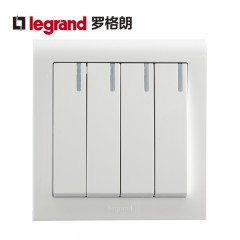 罗格朗 开关插座面板K5 四开单控带灯四联开关带LED开关