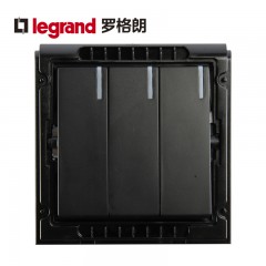 罗格朗 家用黑色三开双控带LED指示灯三位双控开关面板3开三联