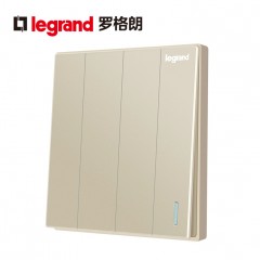 罗格朗 大面板开关家用四联双控4开四位四开双控开关86型米兰金