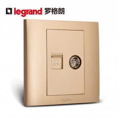 罗格朗 香槟金电视电脑插座86型网络+有线电视插座面板宽带金色