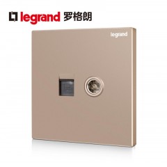罗格朗 电视电脑插座开关网线有线TV闭路网络面板逸景玫瑰金