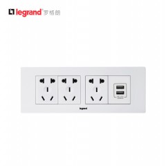 罗格朗 尚超风118型开关插座三位五孔+USB充电插座面板 15孔