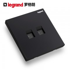 罗格朗 黑色二位电脑86型双口网线网络网口插座面板开关碳素黑