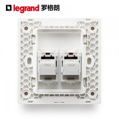 罗格朗 黑色二位电脑86型双口网线网络网口插座面板开关碳素黑