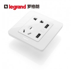 罗格朗 逸典圆二三插五孔带USB开关插座面板86型充电双口家用