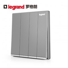 罗格朗 银色四开双控4开四位家用墙壁电灯开关86型深砂银面板灰色