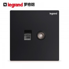 罗格朗 千兆黑色6类电脑电视插座六类网络网线宽带+有线面板二合一