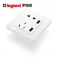 罗格朗 开关插座冰莹白86型五孔USB插座面板 多口USB手机充电插座