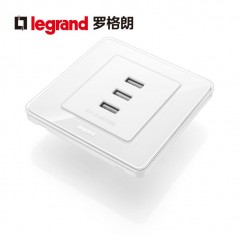 罗格朗 开关插座面板86型冰莹白多口USB插座面板三口USB手机充电插