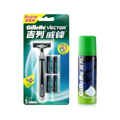 吉列 威锋双层旋转剃须刀架含5刀片+吉列柠檬刮胡须泡沫膏50g