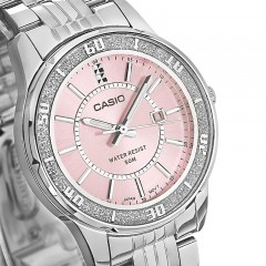 卡西欧 时尚手表女简约镶钻石英表防水钢带指针女表LTP-1358D