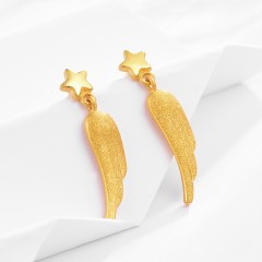 明牌珠宝 黄金耳钉 足金2.41g耳钉天使之翼翅膀星星AFH0104