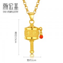 潮宏基珠宝 弘-转经筒 玛瑙黄金项链吊坠女款足金挂坠 L X