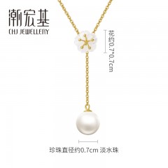 潮宏基  吾爱-臻情 18k黄金珍珠吊坠项链女彩金锁骨链 U