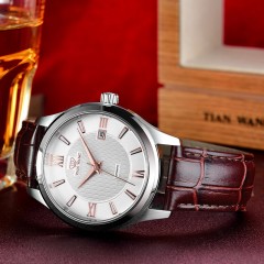 天王表 机械表男表情侣皮带手表皮带休闲男士防水腕表GS5750