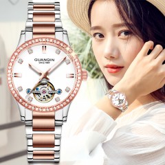 冠琴  手表女士机械表新款手表全自动镂空防水时尚镶钻女表