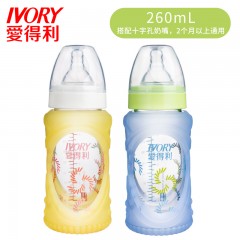 爱得利 高硼硅玻璃奶瓶新生儿带硅胶保护套装150+260L