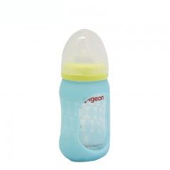 贝亲 宽口径硅胶奶瓶保护套160ml-潜水蓝BA105 搭配玻璃奶瓶