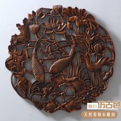 国产 木雕挂件 香樟木头雕刻画工艺品中式客厅实木质艺术年年有余