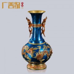 国产 铜花瓶摆件客厅家居装饰新中式插花花器乔迁礼品办公桌面彩铜花瓶