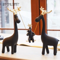 国产 美式麋鹿摆件创意软装简约酒柜北欧式风格家居装饰品客厅玄关室内