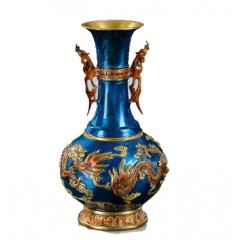 国产 铜花瓶摆件客厅家居装饰新中式插花花器乔迁礼品办公桌面彩铜花瓶