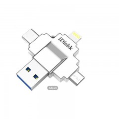 IDISKK 苹果四合一U盘 64GB LIGHTNING USB3.0 TYPC-C MICROUSB 通用版 银色
