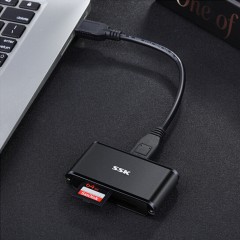☆飚王 SSK 多功能合一读卡器高速USB3.0读写支持TF手机存储卡SD/CF单反相机卡金属材质SCMR630