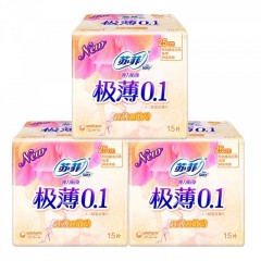 苏菲 卫生巾弹力贴身极薄0.1量多日用15片*3包棉柔组合