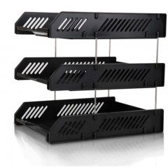 得力(deli)-9209-三层镂空收纳文件座-自由拆卸组装-三层文件盘/文件框牢固耐用-桌面文件管理-黑色-单位：个